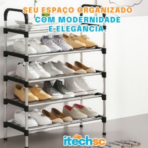 Rack Sapateira Organizador 5 Prateleiras Inox iTechSC, ideal para ventilação e organização.
